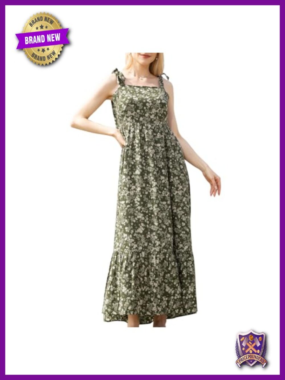 Boho Floral Maxi Dress Square Neck A-Line Sleeveless Casual Summer Swing